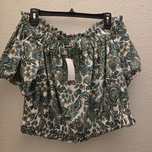 Loft green Patterned Off The Shoulder Blouse Size XL Nwt